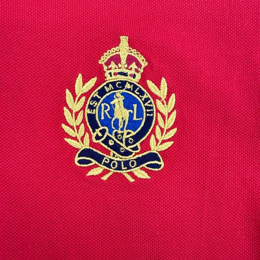 Polo Ralph Lauren Mens Red Long Sleeve Crest Logo Polo Shirt Classic Fit Large